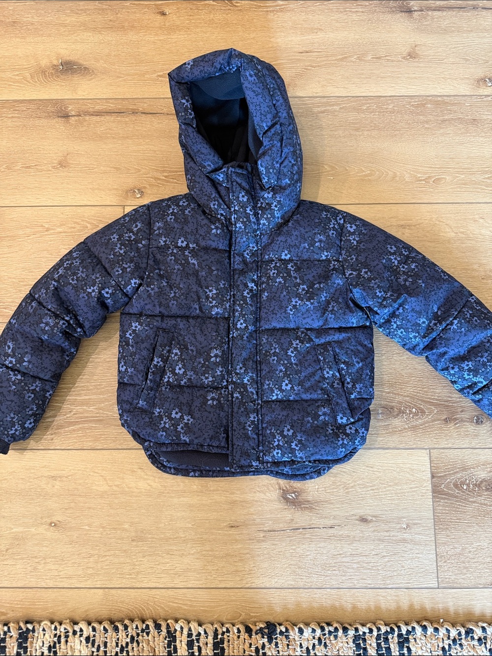 all in motion Navy Floral Puffer Jacket with Hood